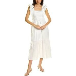 O.P.T Passion Midi Dress White Poplin Ruffle Apron Size Medium M Prairie Cottage